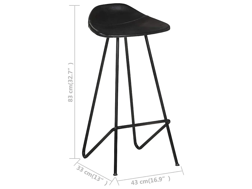 Tabourets de bar lot de 2 noir cuir véritable