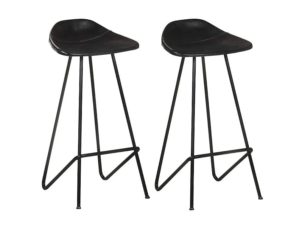 Tabourets de bar lot de 2 noir cuir véritable