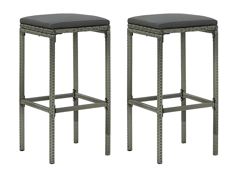 Barkrukken met kussens 2 st poly rattan grijs