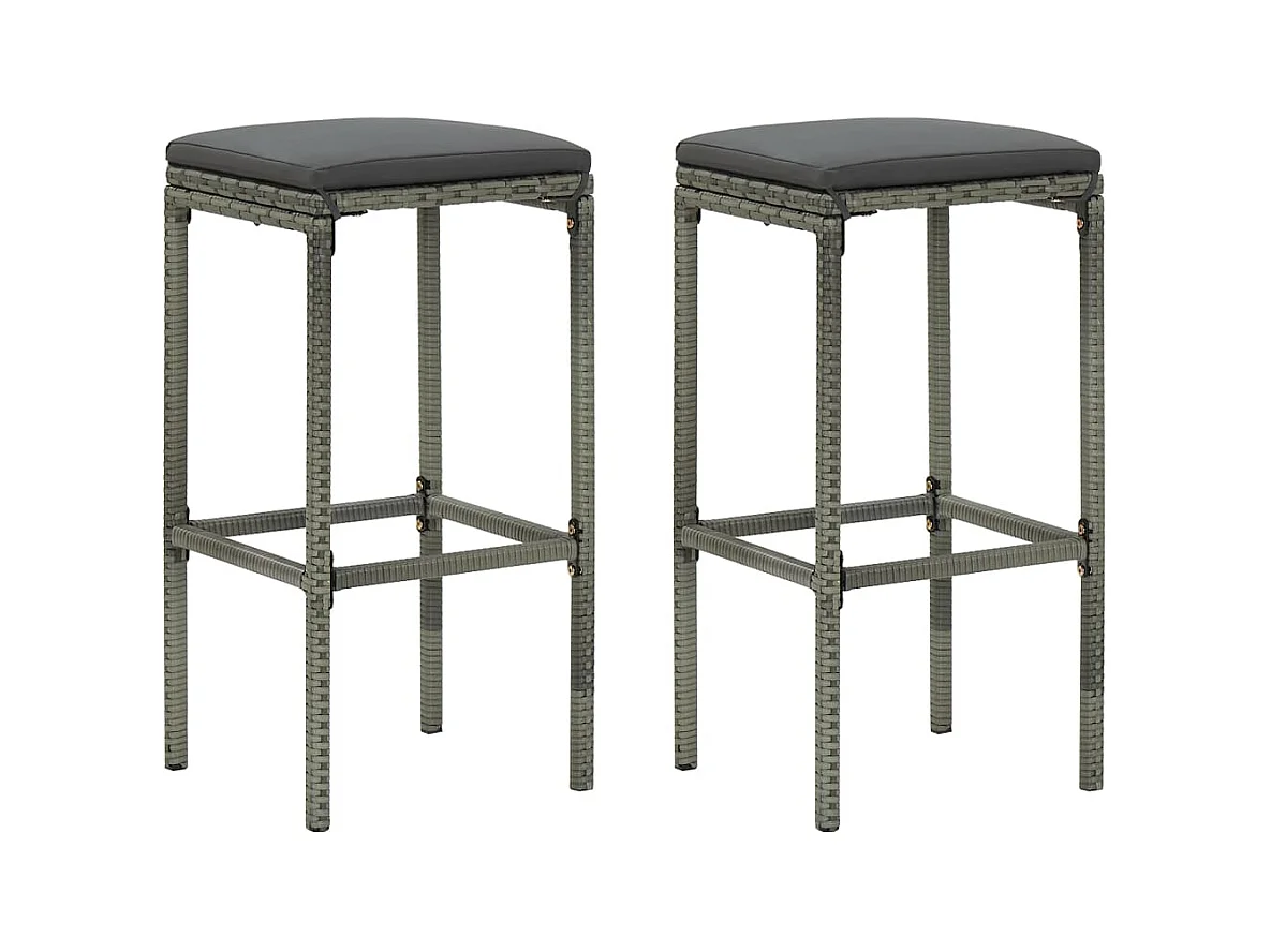 Barhocker mit Kissen 2 Stk. Grau Poly Rattan
