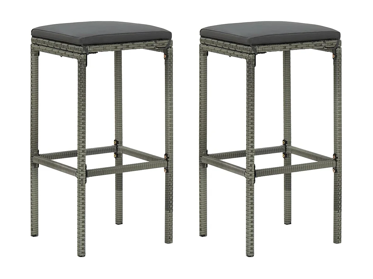 Barhocker mit Kissen 2 Stk. Grau Poly Rattan