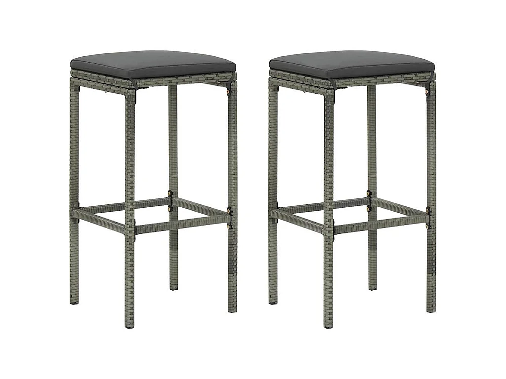 Sgabelli da Bar con Cuscini 2 pz Grigi in Polyrattan