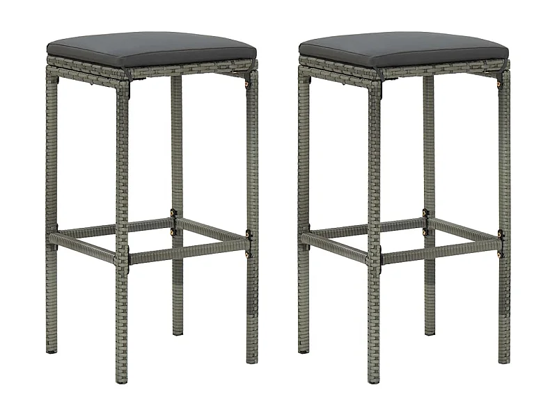 Sgabelli da Bar con Cuscini 2 pz Grigi in Polyrattan