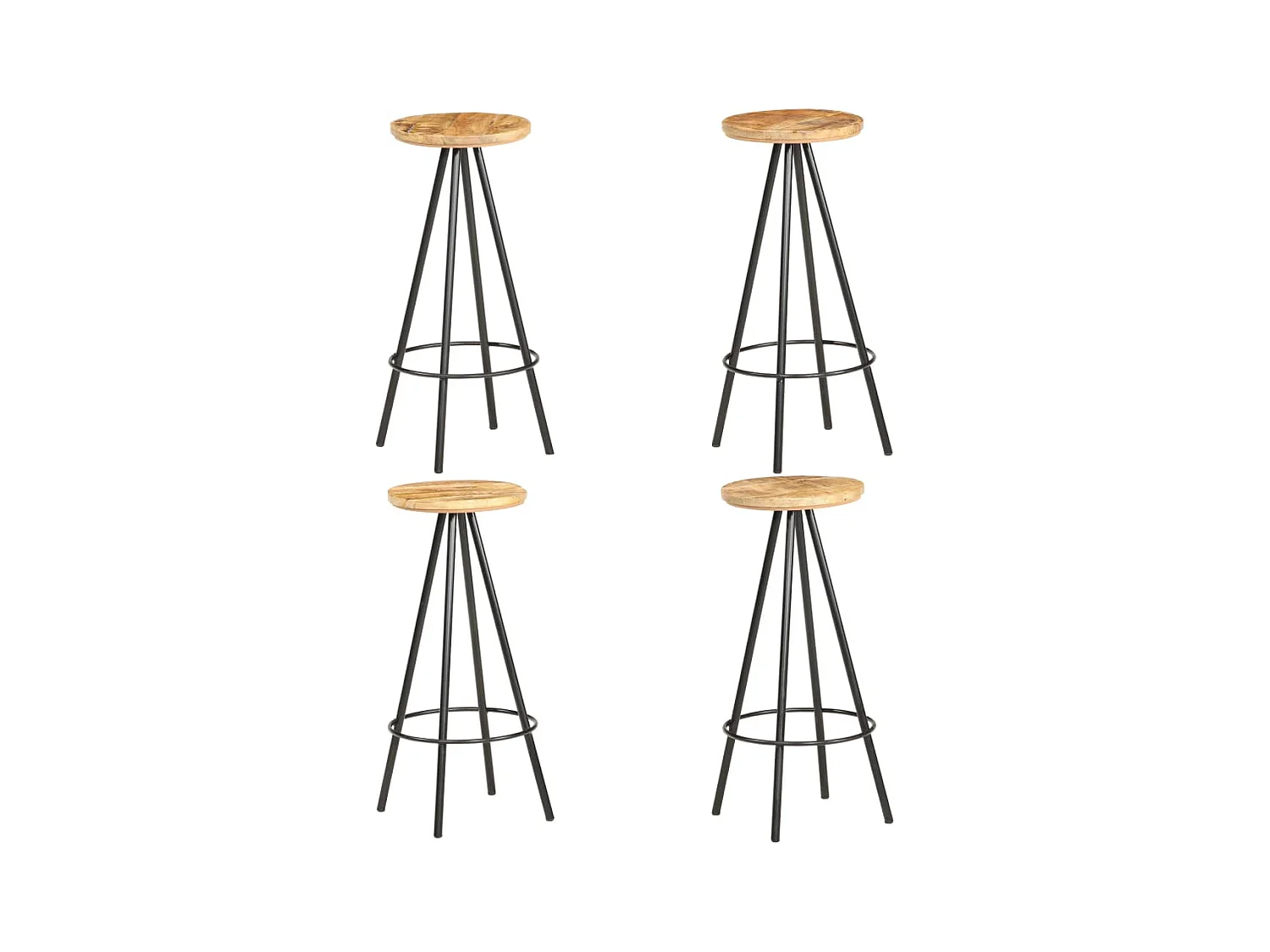 Tabourets de bar lot de 4 bois de manguier brut
