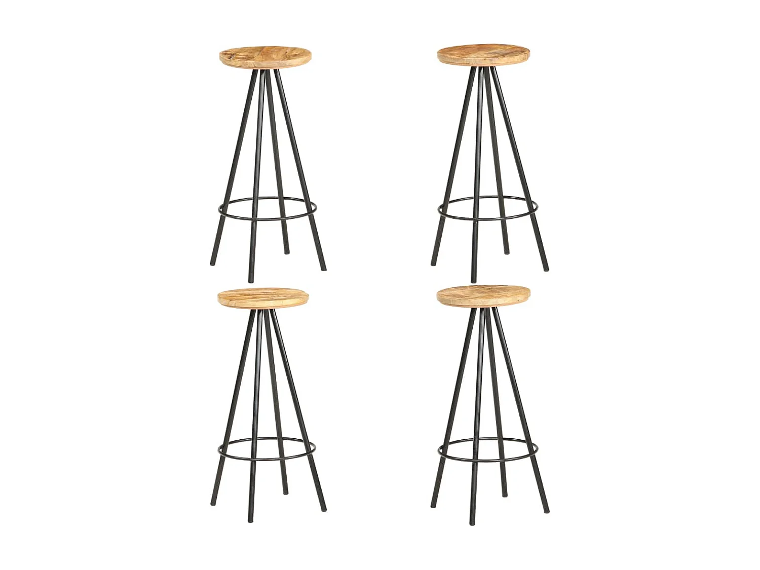 Tabourets de bar lot de 4 bois de manguier brut