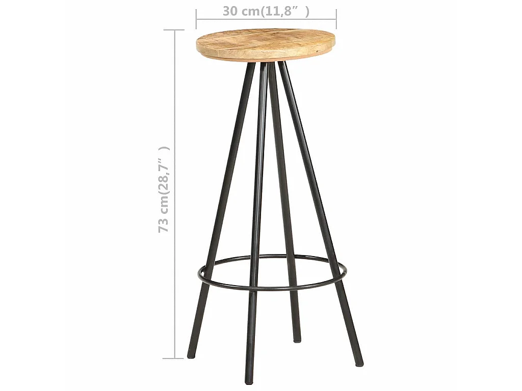 Tabourets de bar lot de 4 bois de manguier brut
