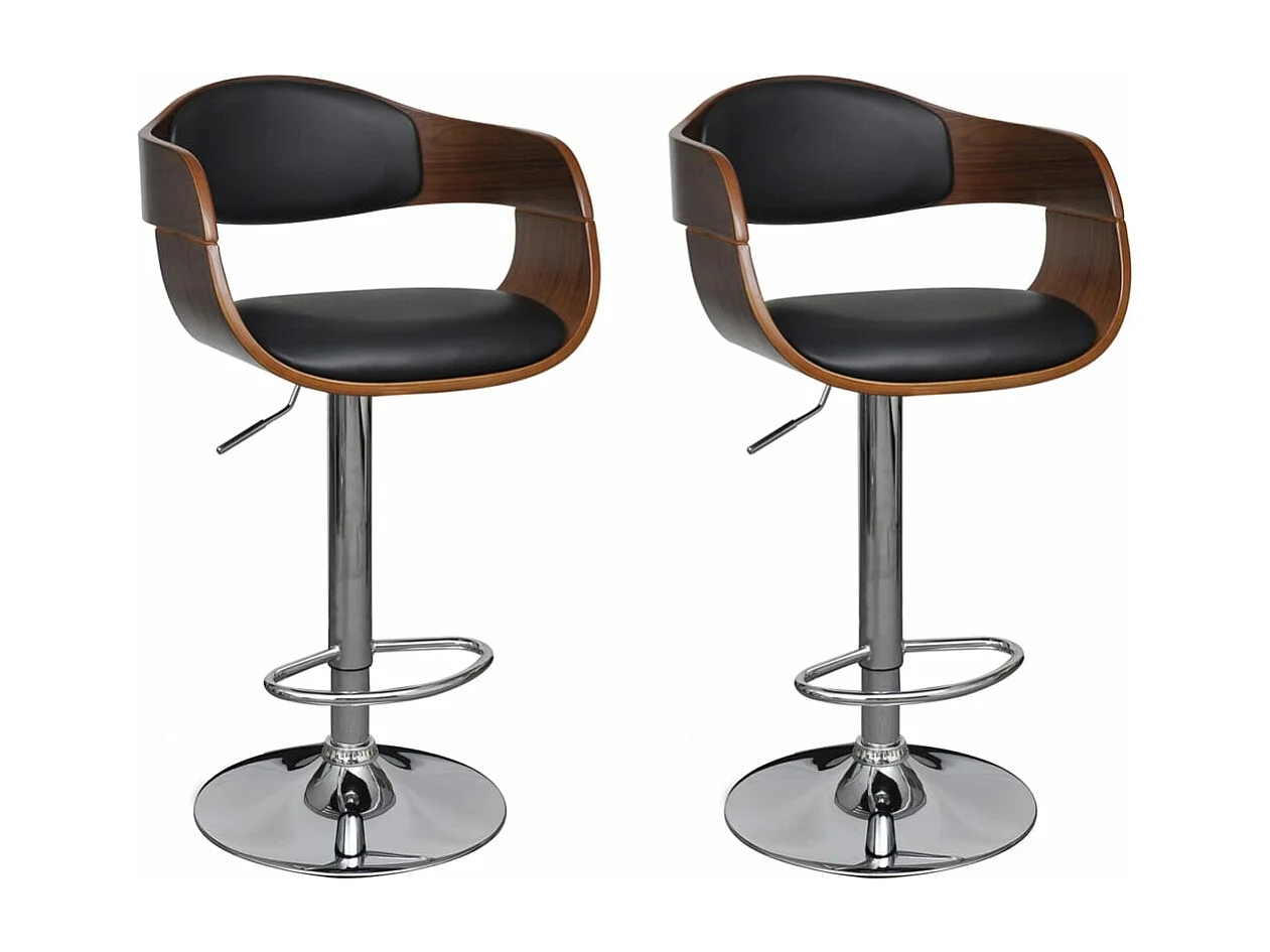 Tabourets de bar lot de 2 noir bois courbé et similicuir