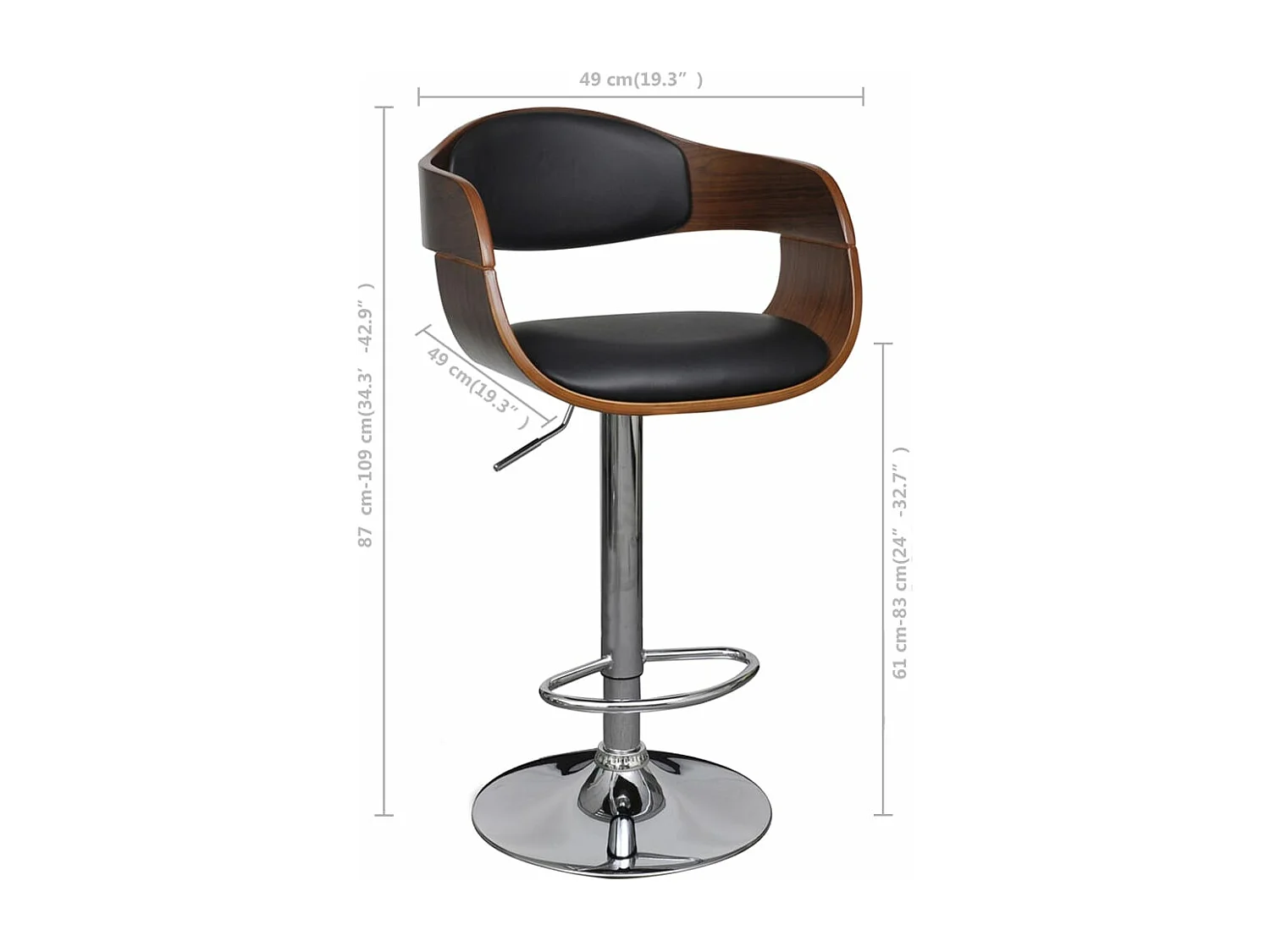 Tabourets de bar lot de 2 noir bois courbé et similicuir