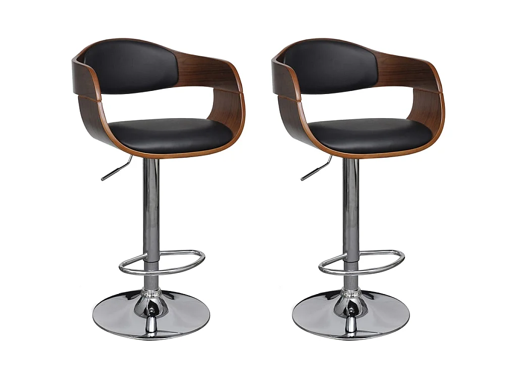 Tabourets de bar lot de 2 noir bois courbé et similicuir