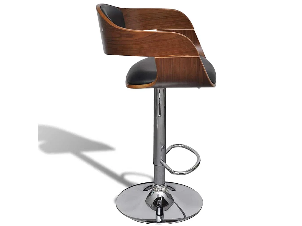 Tabourets de bar lot de 2 noir bois courbé et similicuir