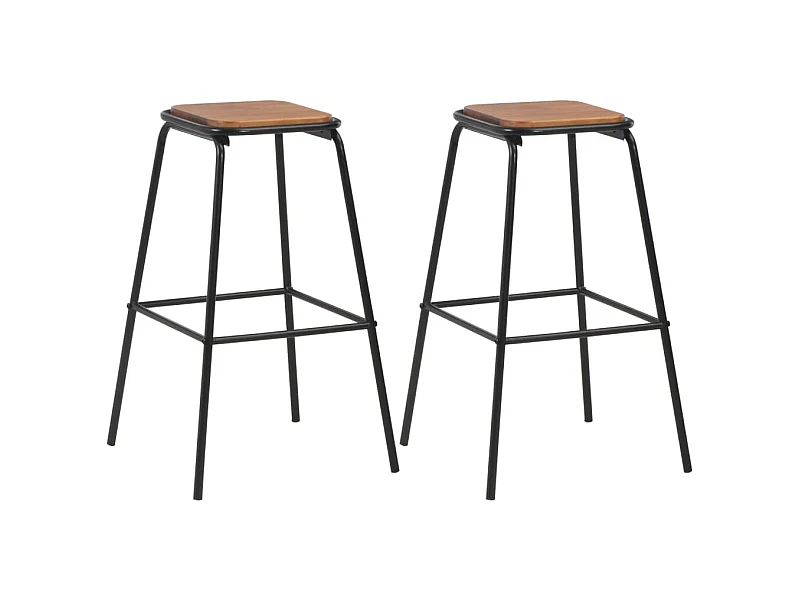 Barhocker 2 Stk. Schwarz Kiefer-Massivholz und Stahl