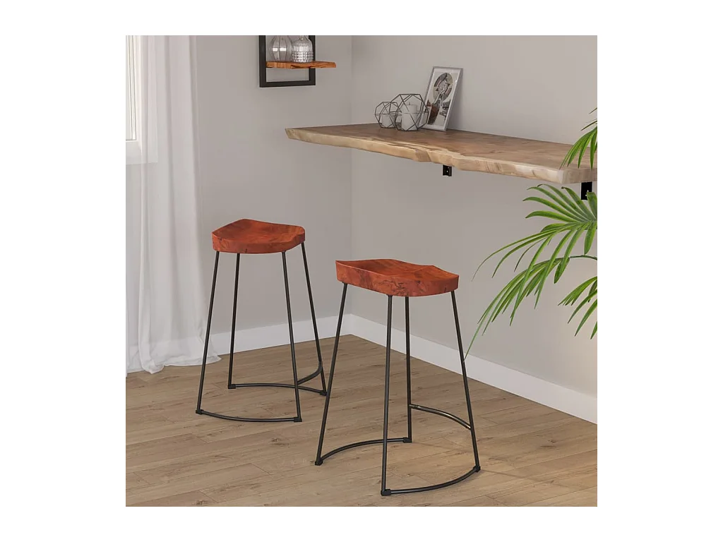 Tabourets de bar Gavin lot de 2 45x40x63cm bois massif manguier