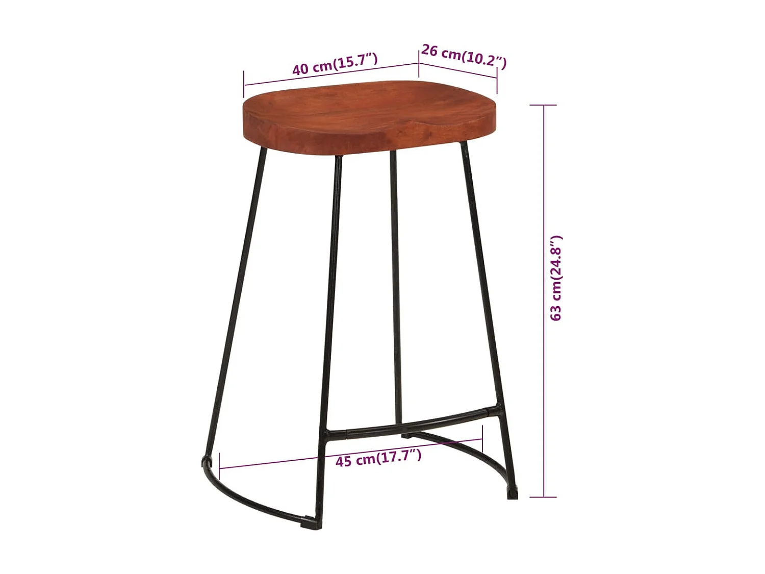 Tabourets de bar Gavin lot de 2 45x40x63cm bois massif manguier