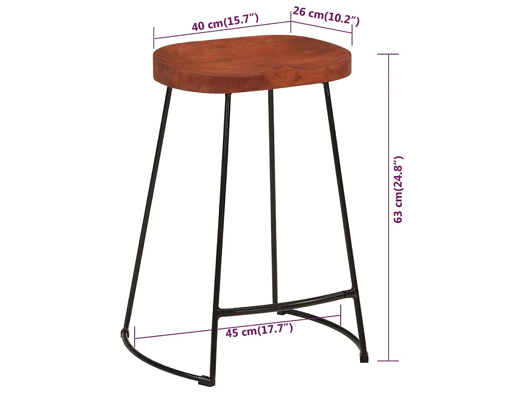 Barkrukken 2 st Gavin 45x40x63 cm massief mangohout