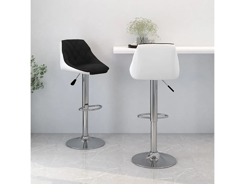 Tabourets de bar lot de 2 noir et blanc similicuir