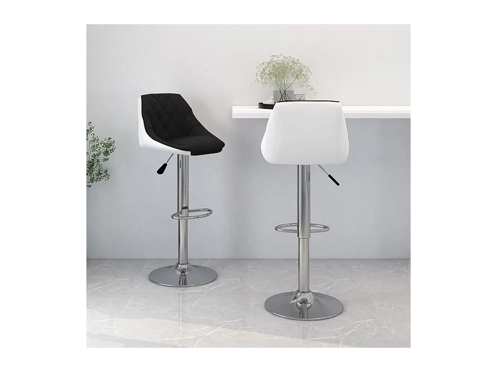 Tabourets de bar lot de 2 noir et blanc similicuir