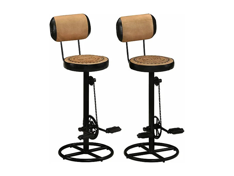 Tabouret de bar imprimé en toile lot de 2 cuir chèvre véritable