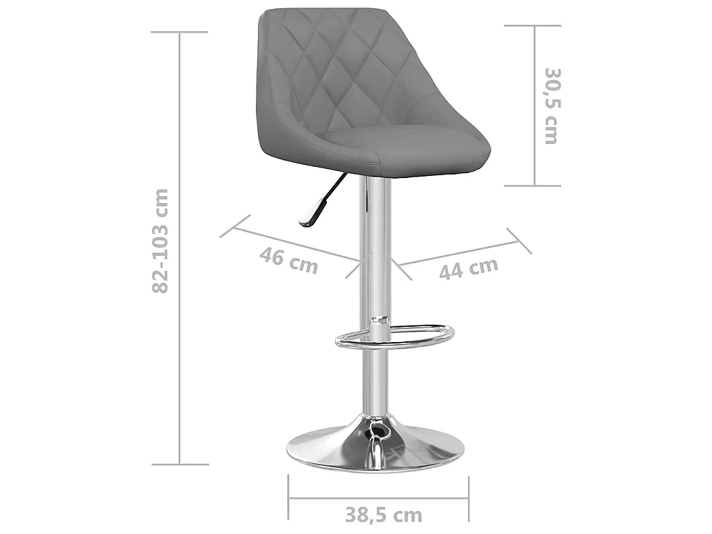 Tabourets de bar lot de 2 gris similicuir