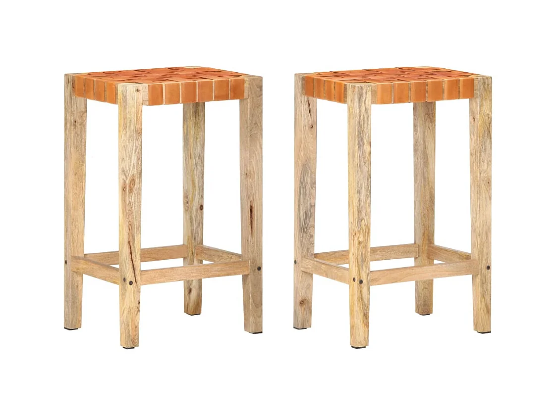 Tabourets de bar lot de 2 marron cuir véritable 75 cm