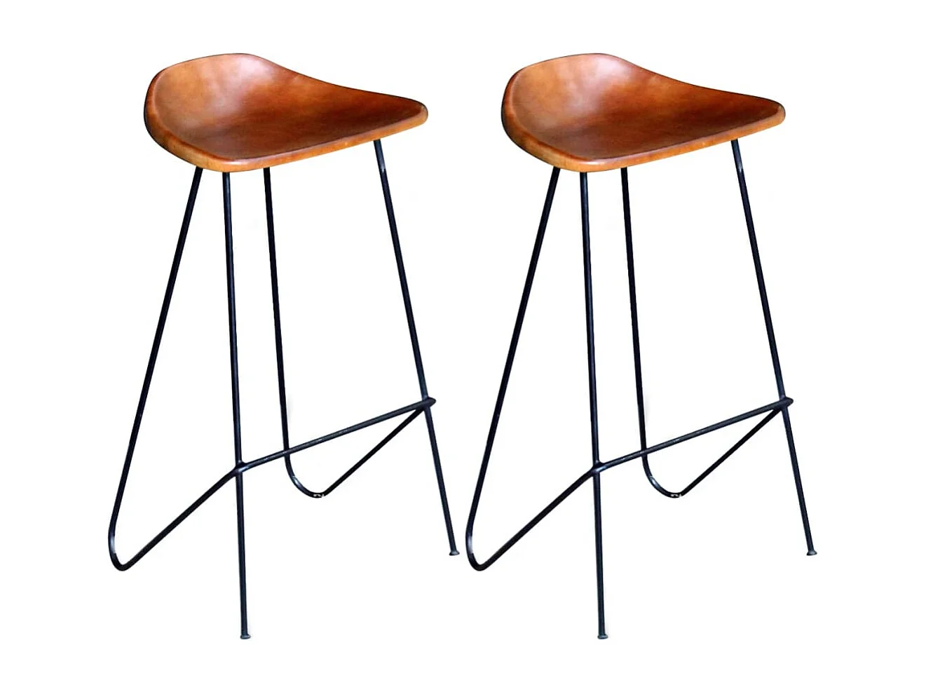 Barstoelen 2 st echt leer zwart en bruin