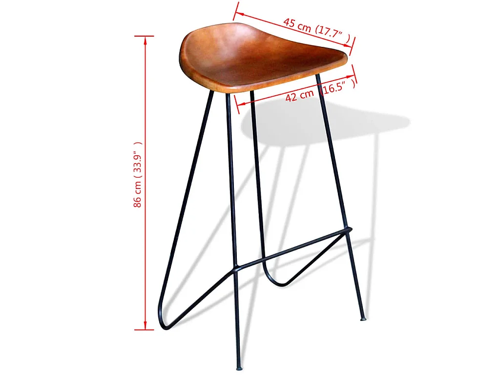 Chaises de bar lot de 2 noir et marron cuir véritable