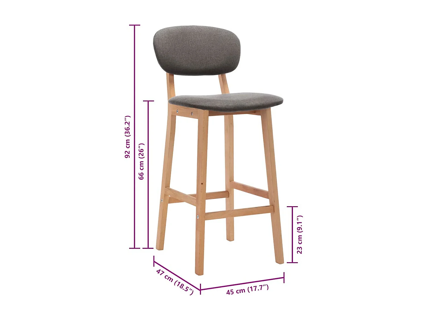 Tabourets de bar lot de 2 gris clair tissu
