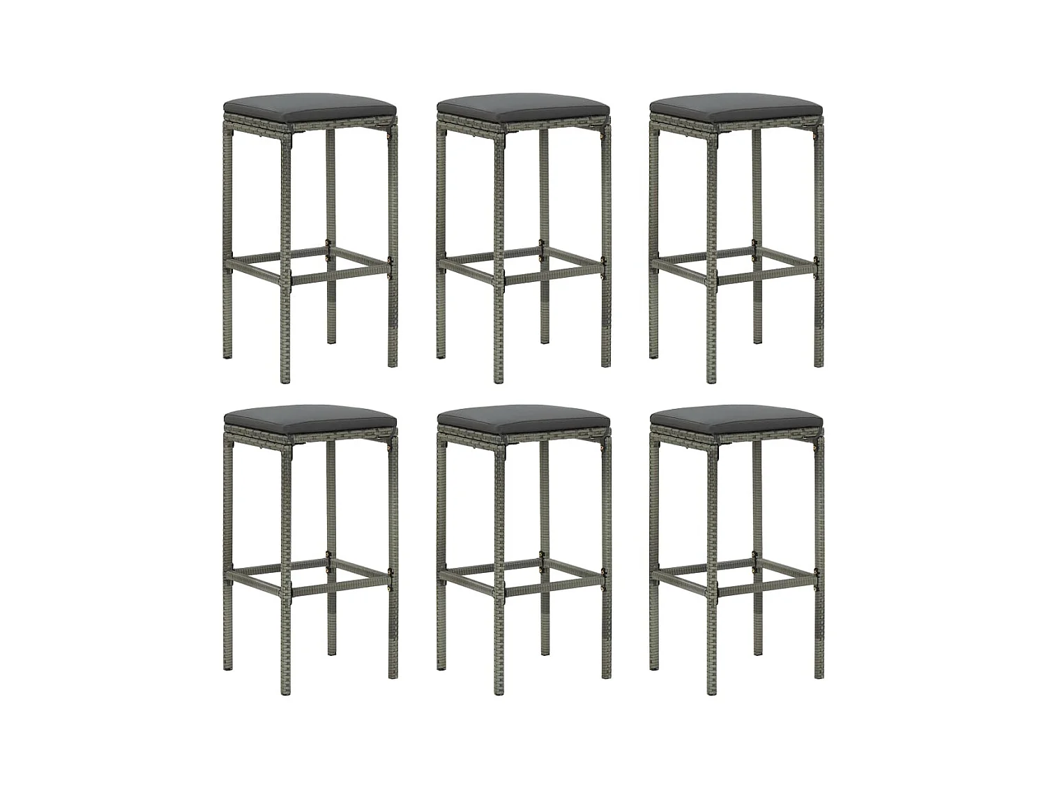 Barhocker mit Kissen 6 Stk. Grau Poly Rattan