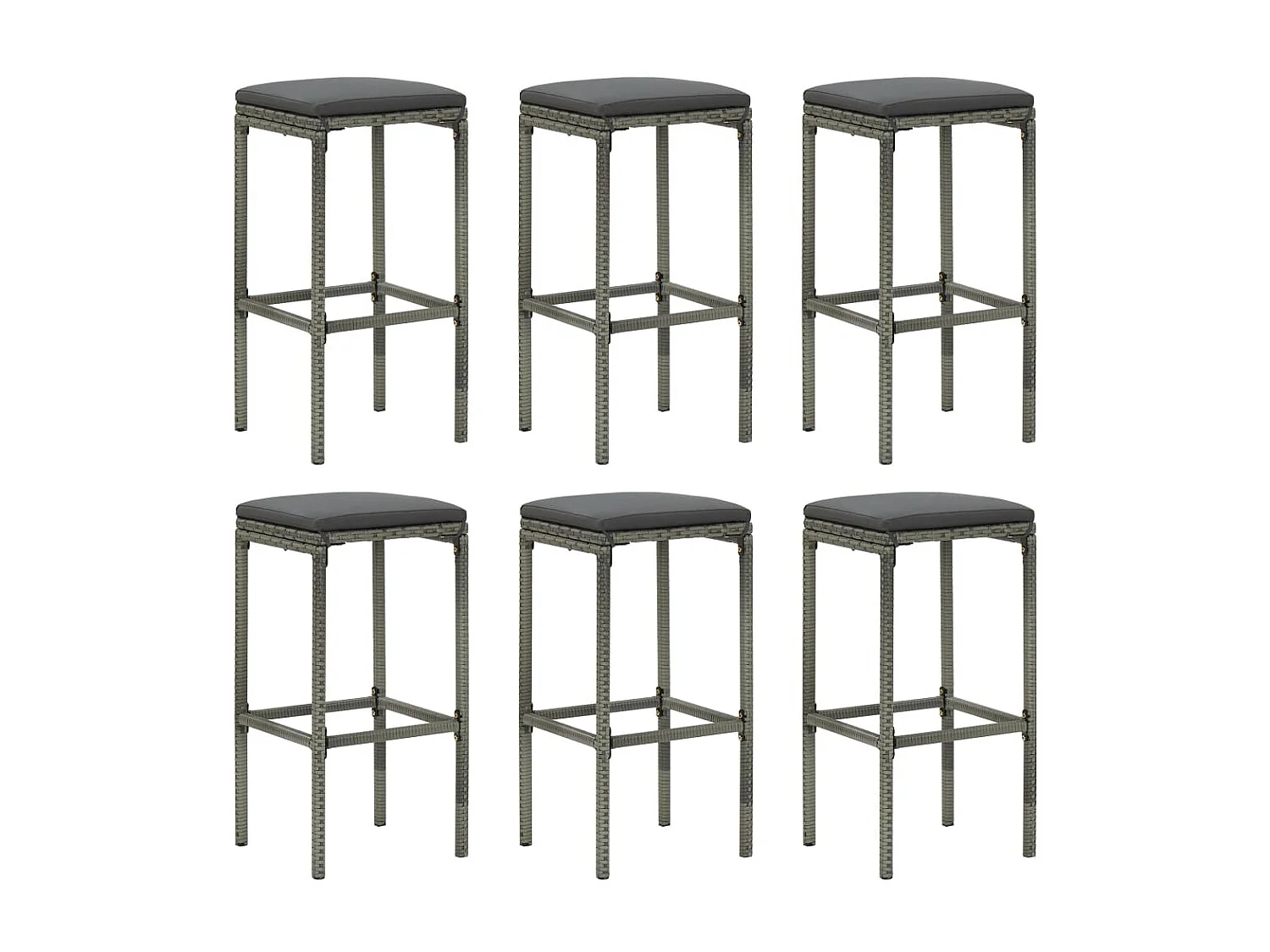 Barhocker mit Kissen 6 Stk. Grau Poly Rattan