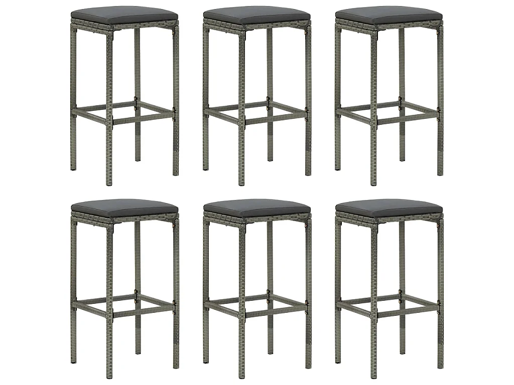Sgabelli da Bar con Cuscini 6 pz Grigi in Polyrattan