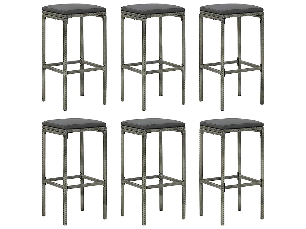Sgabelli da Bar con Cuscini 6 pz Grigi in Polyrattan