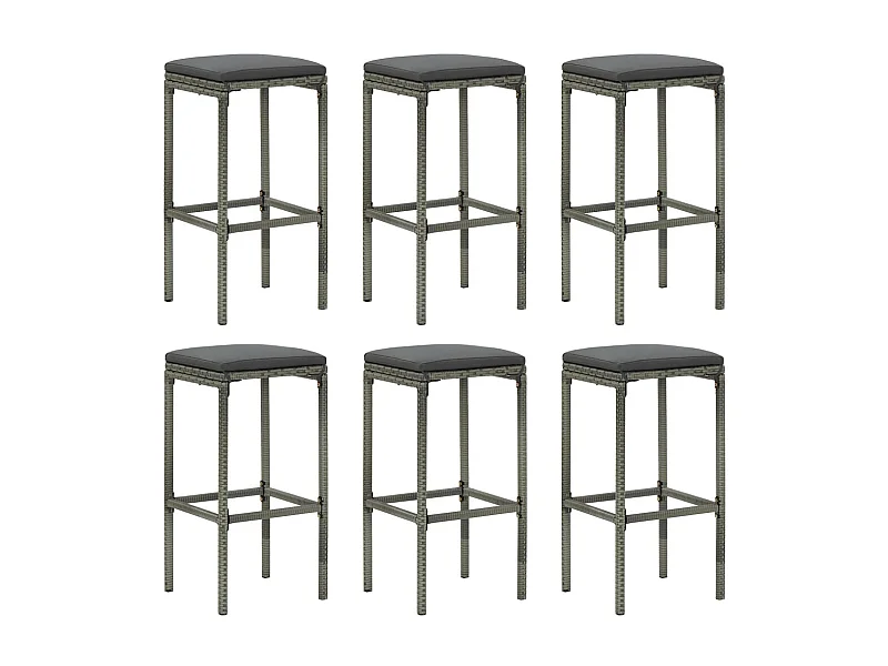 Barhocker mit Kissen 6 Stk. Grau Poly Rattan