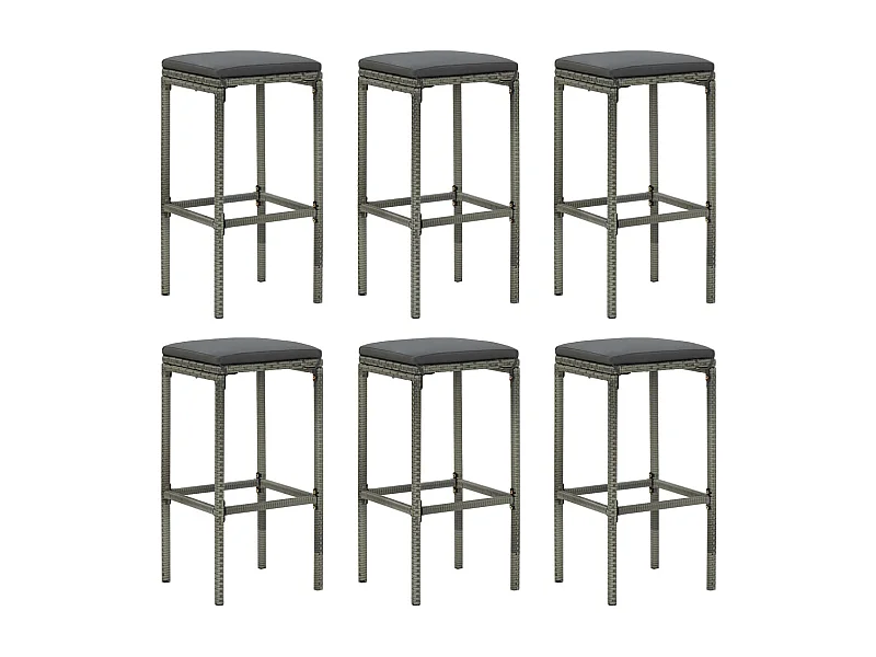Barhocker mit Kissen 6 Stk. Grau Poly Rattan