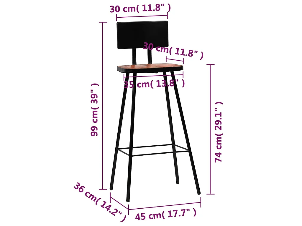 Tabourets de bar lot de 2 bois massif de récupération