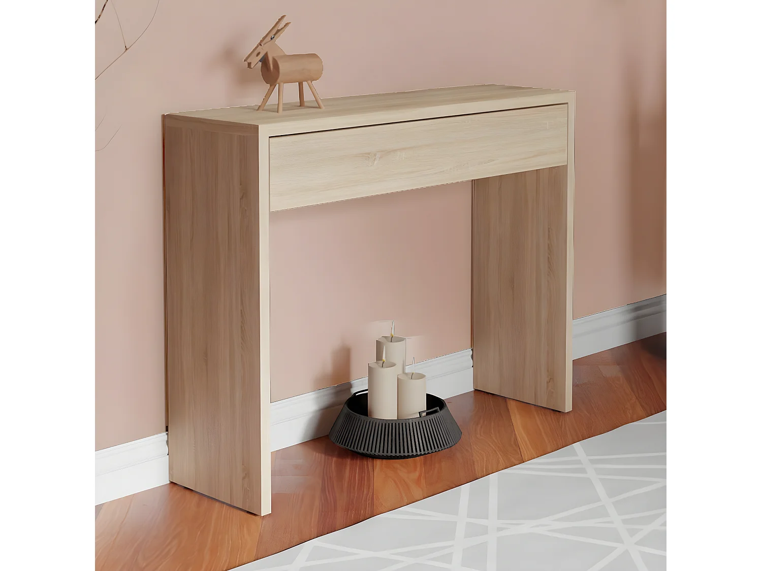 Table console, meuble console avec 1 tiroir coloris cambrian - L. 100 x P. 30 x H. 76 cm
