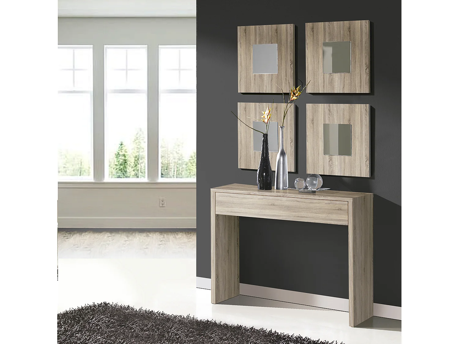 Table console, meuble console avec 1 tiroir coloris cambrian - L. 100 x P. 30 x H. 76 cm