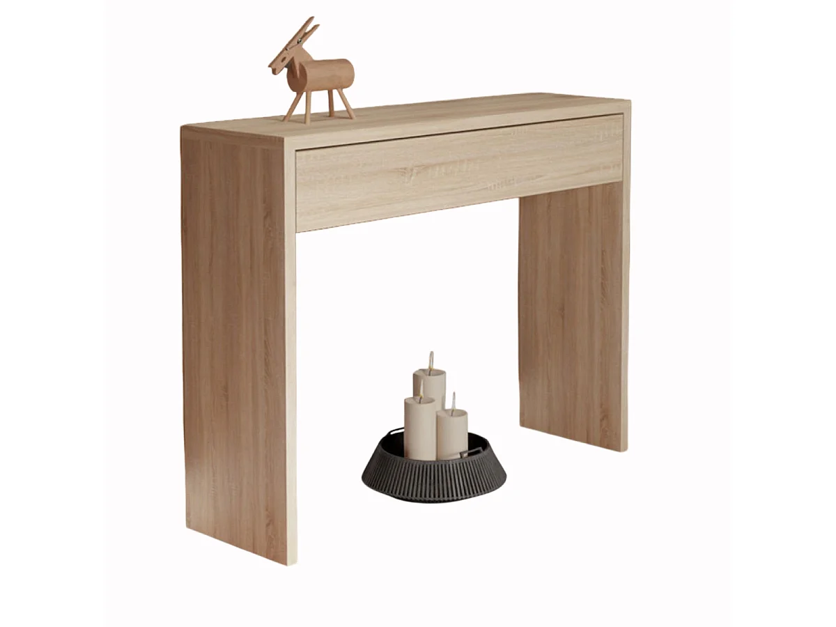 Table console, meuble console avec 1 tiroir coloris cambrian - L. 100 x P. 30 x H. 76 cm