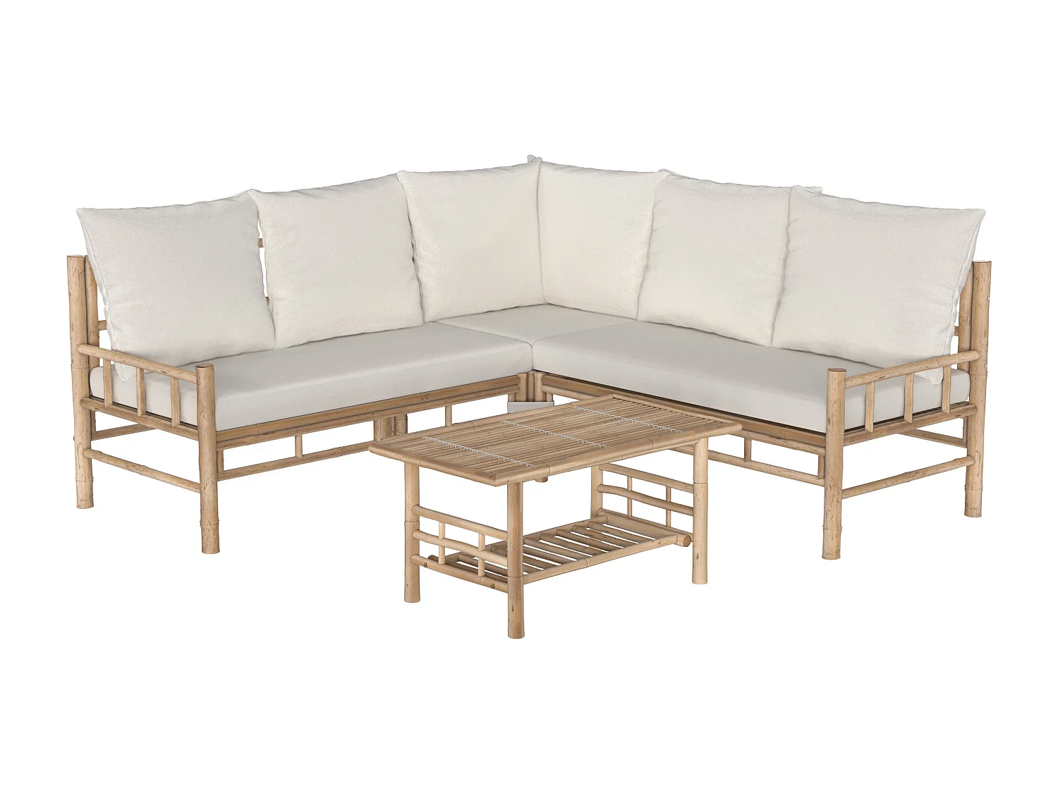 Salon de jardin en bambou avec un canapé d'angle et une table basse - Vadella