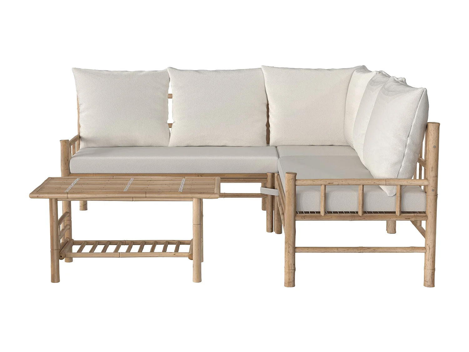 Salon de jardin en bambou avec un canapé d'angle et une table basse - Vadella