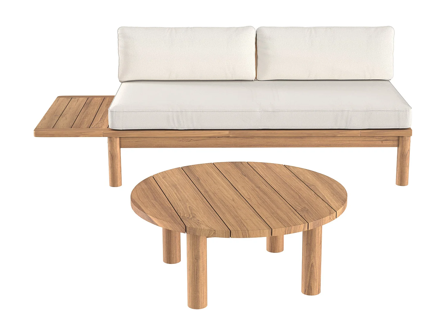 Salon de jardin en teck massif avec un canapé et une table basse ronde - Aurland