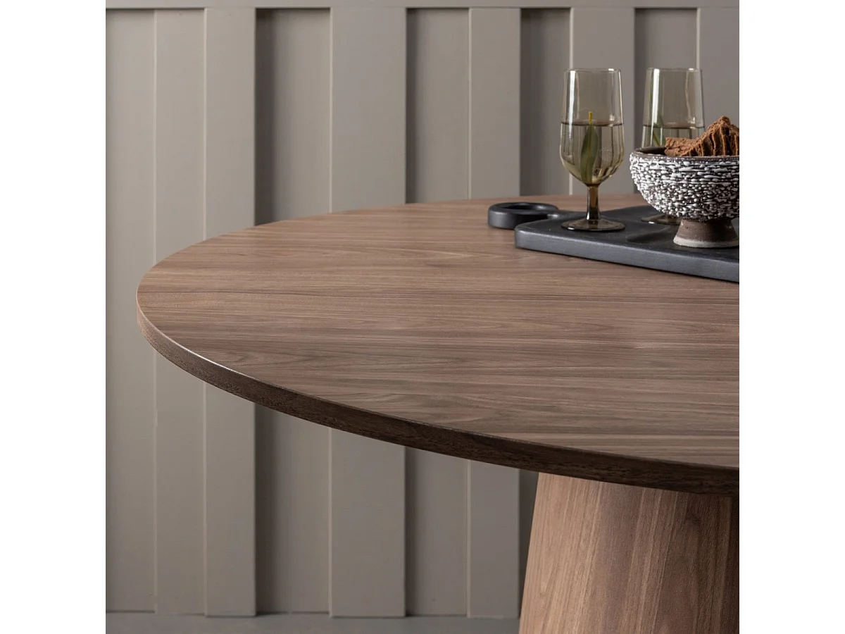 MAAN - Table de repas ronde en MDF finition noyer