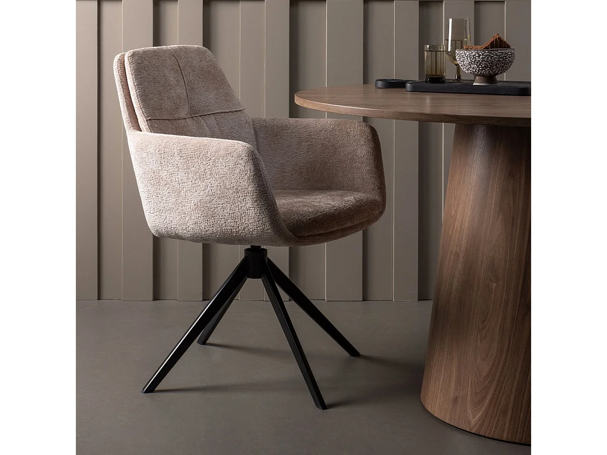 MAAN - Table de repas ronde en MDF finition noyer