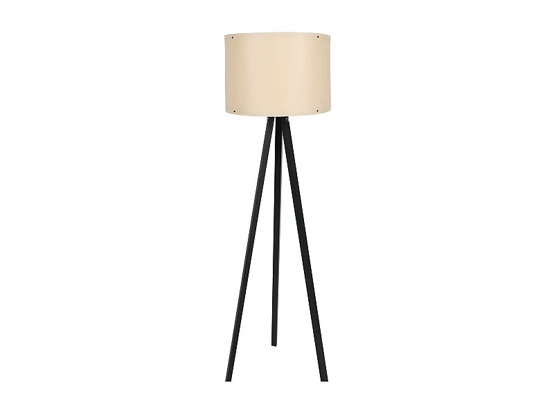 Lampadaire trépied Luca 145cm Tissu Blanc Blanc créme et Bois Noir