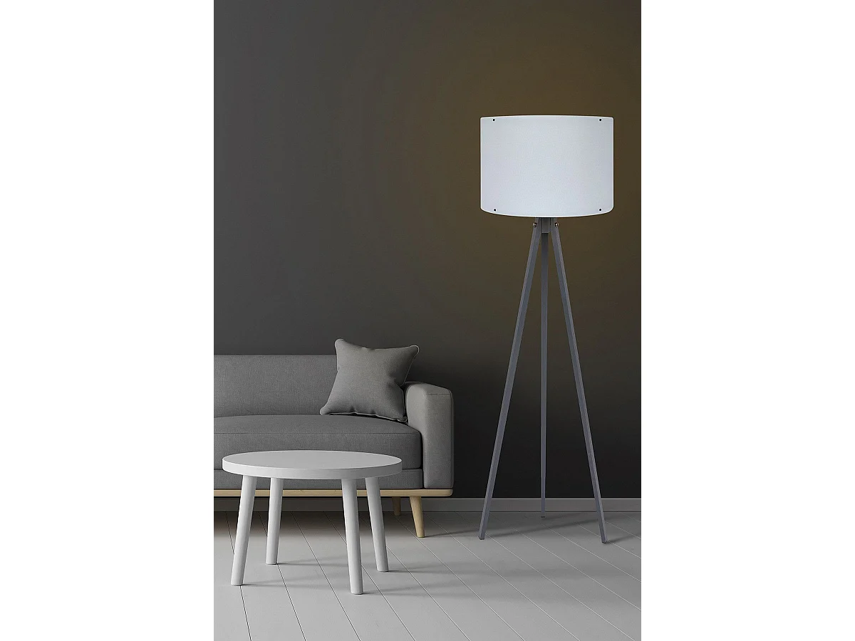 Lampadaire trépied Luca 145cm Tissu Blanc et Bois Gris