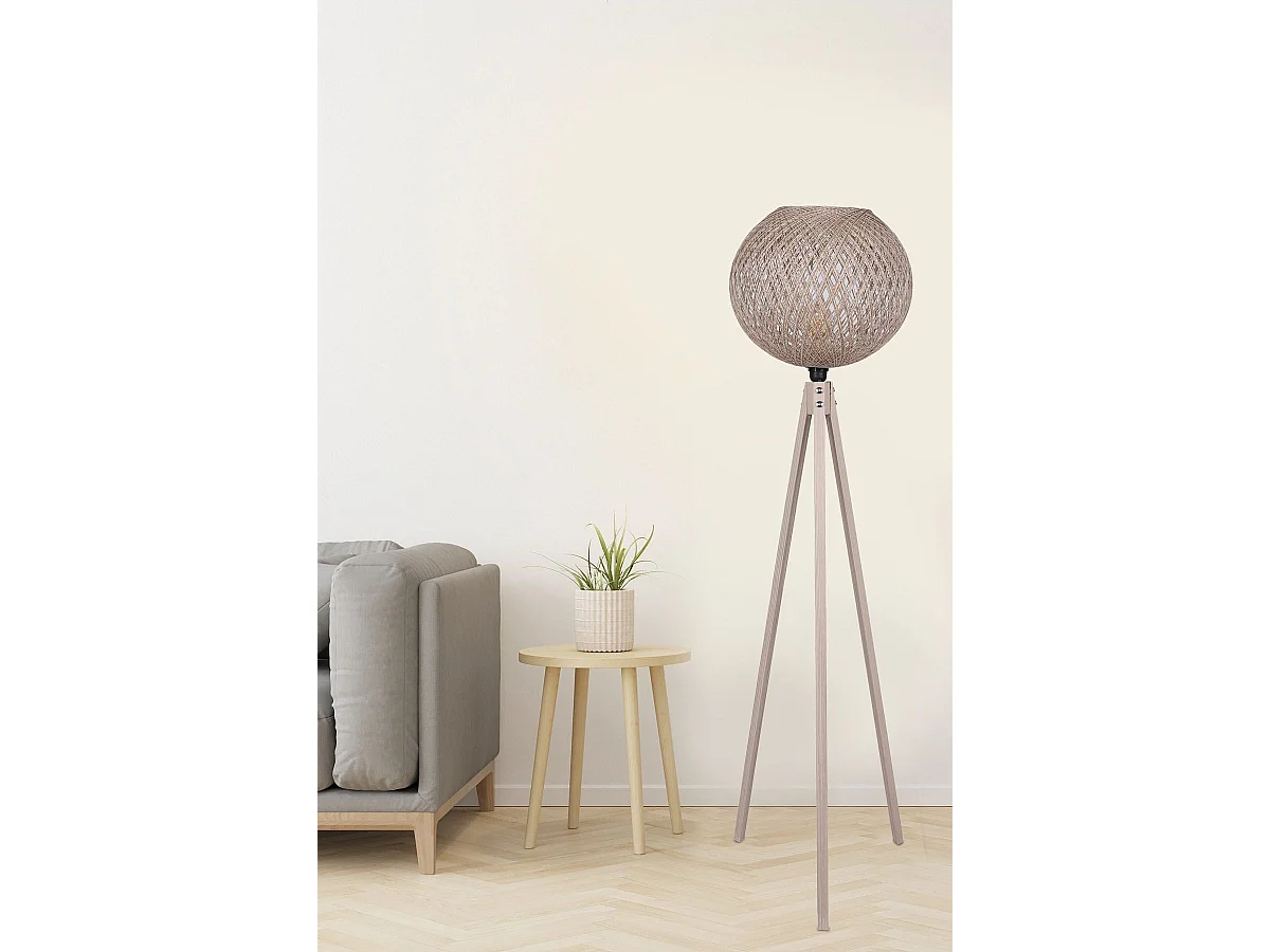 Lampadaire trépied Shar H145cm Bois clair et Jute Beige