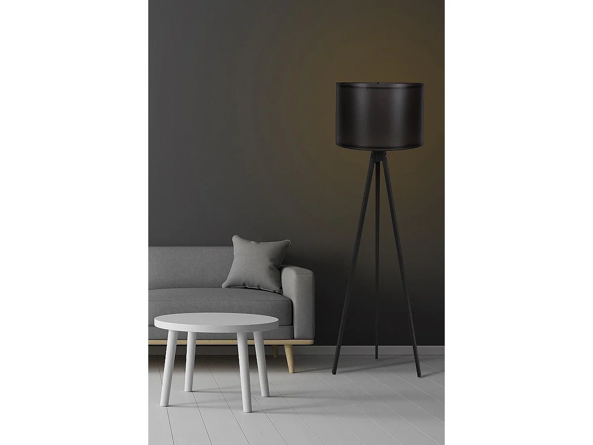 Lampadaire trépied Luca 145cm Tissu et Bois Noir