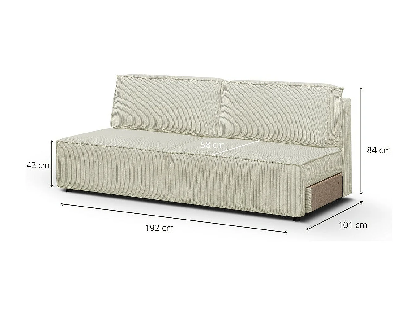 Module canapé convertible 2 places avec coffre de rangement en velours côtelé beige - Harper Mod