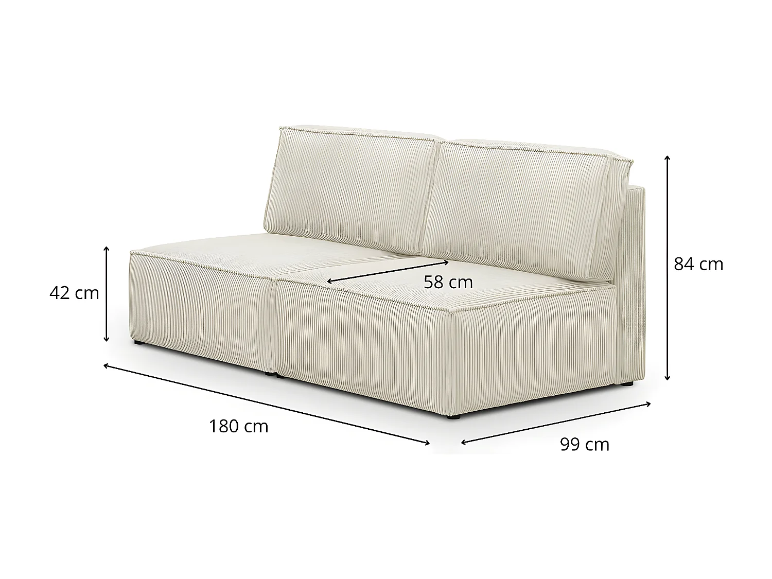 Module canapé 2 places en velours côtelé beige - Harper Mod