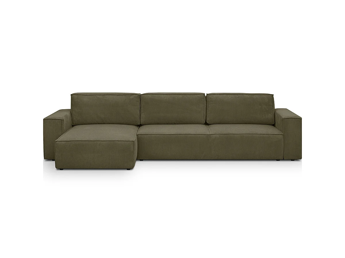 Canapé d'angle modulable réversible 5 places en velours côtelé vert kaki - Harper Mod