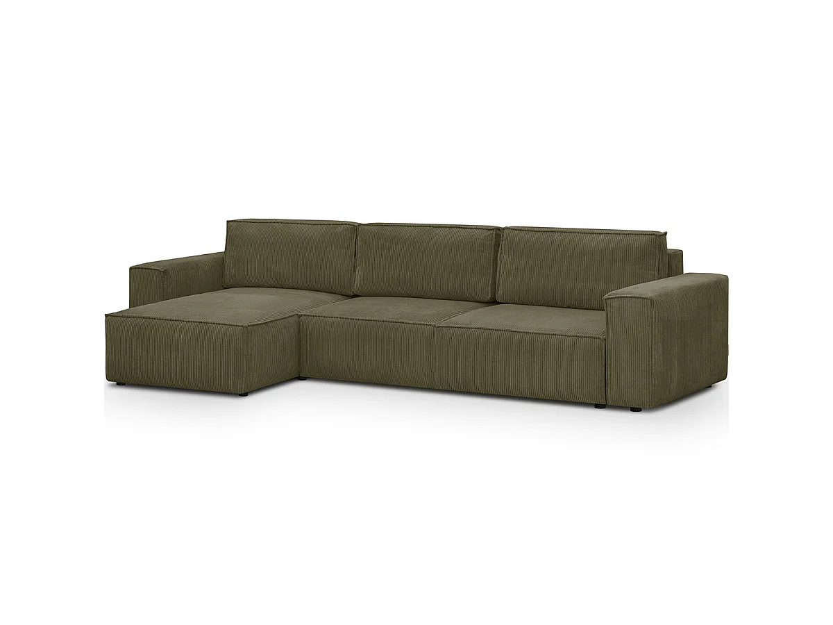 Canapé d'angle modulable réversible 5 places en velours côtelé vert kaki - Harper Mod