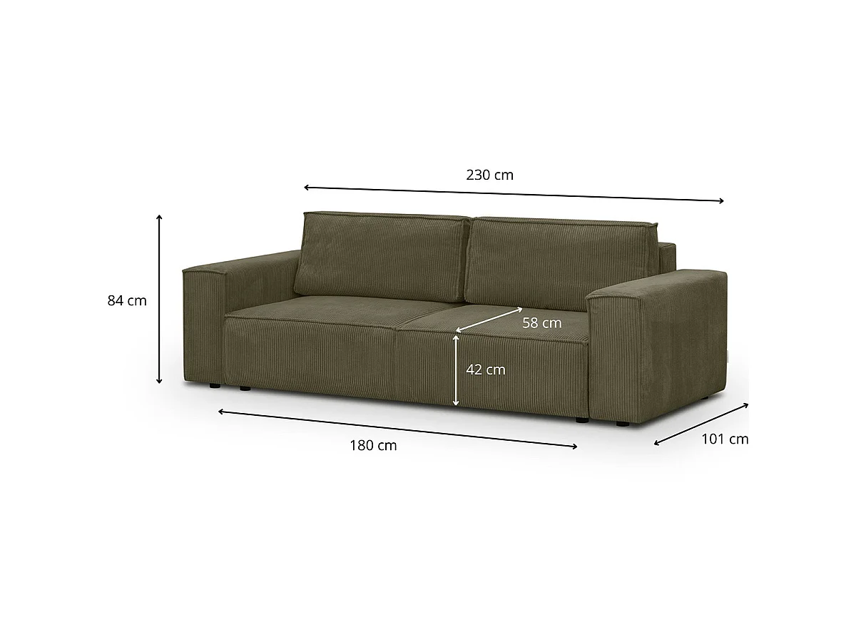 Canapé modulable 3 places en velours côtelé vert kaki - Harper Mod